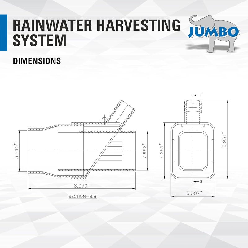 jumbo Rooftop Rainwater Harvesting System from Downspouts Diverter Size 2” x 3” - Image 5